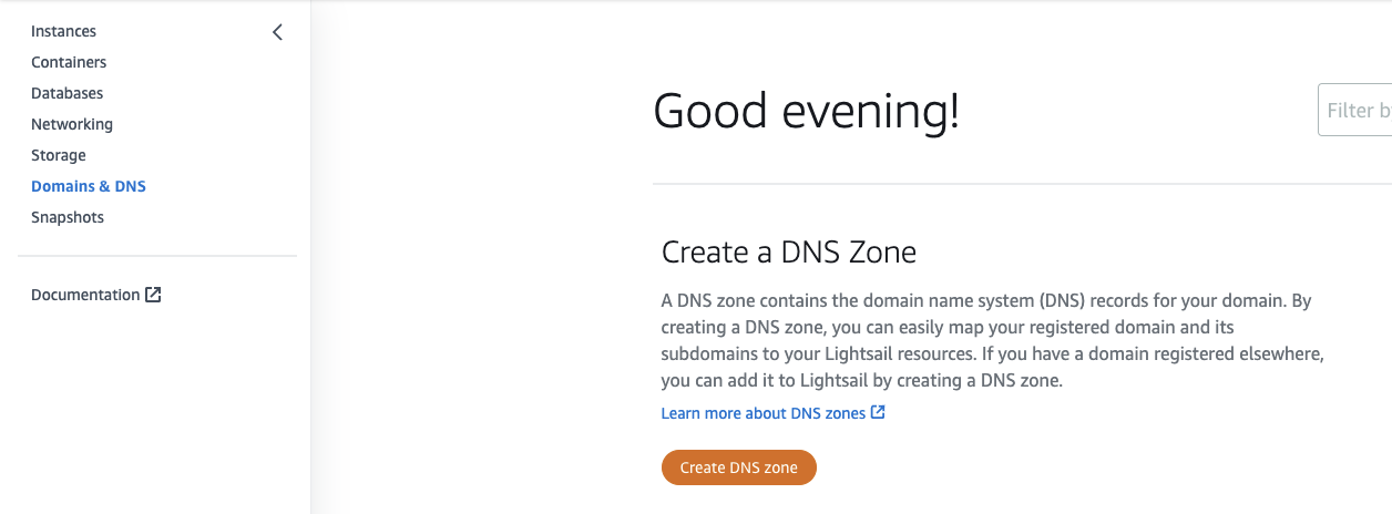 在 Lightsail 的側邊欄點擊 Domain & DNS