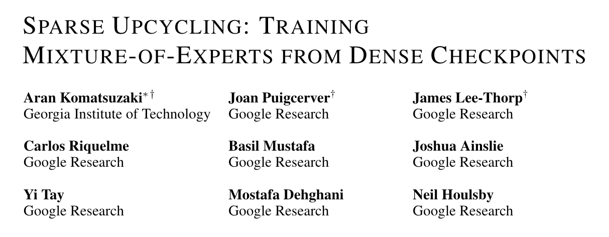 Screenshot of paper, Sparse Upcycling: Training Mixture-of-Experts from Dense Checkpoints