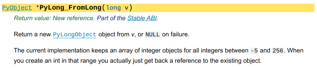 Integer Cache from Python Document